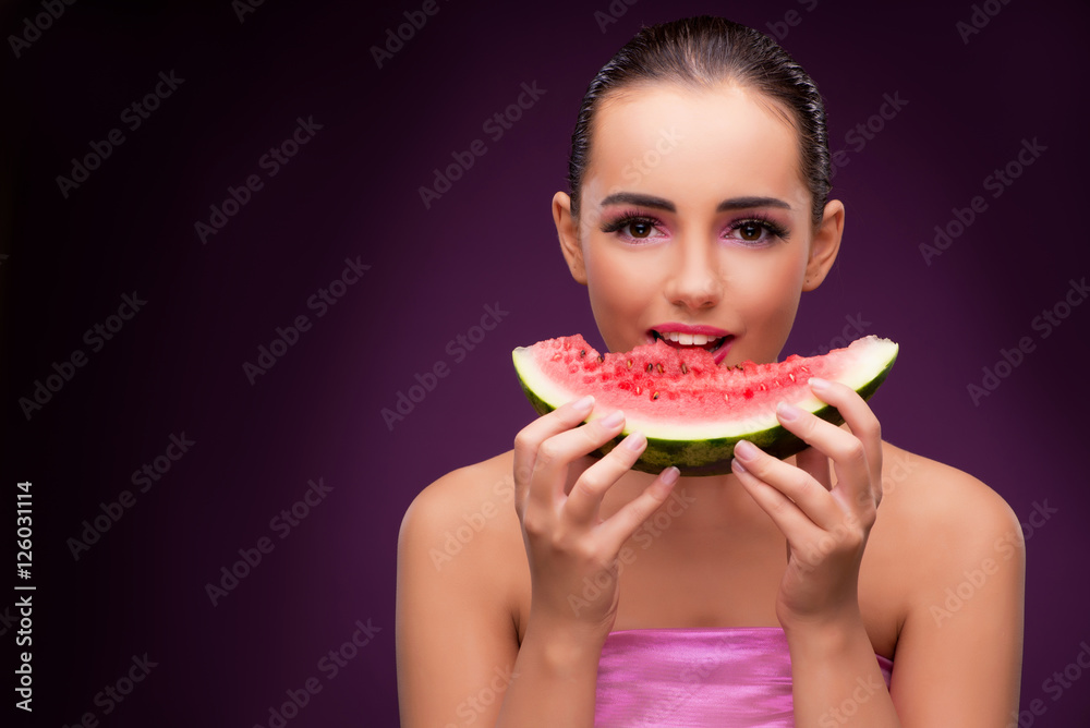 Beautiful woman eating tasty watermelon Beautiful woman eating tasty watermelon