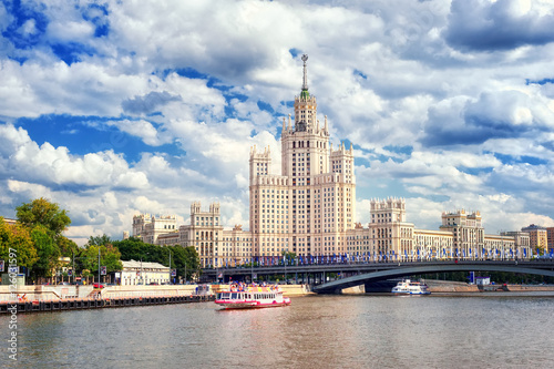 Stalinist skyscraper on Moskva river  Moscow  Russia