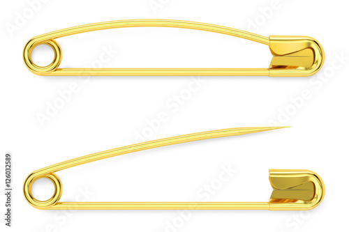 golden safety pins, 3D rendering
