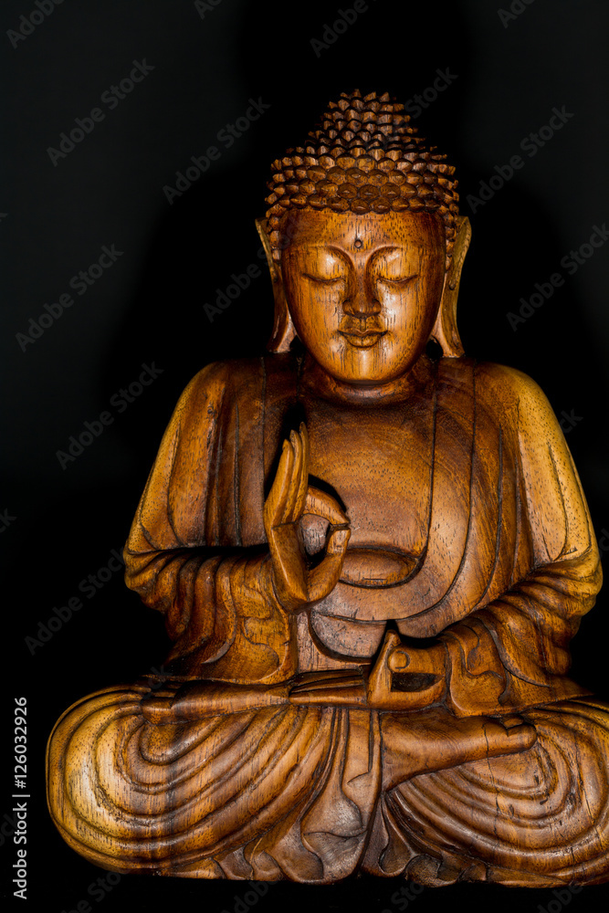 Low Key Portraiture of wooden Budda Statue, Thailand