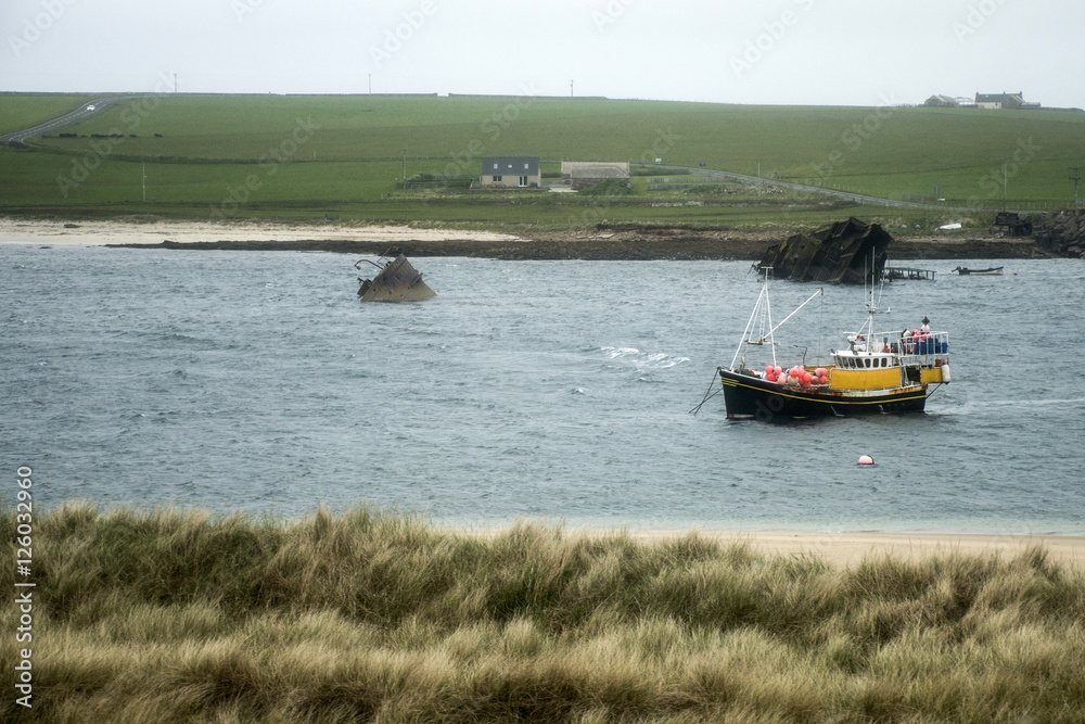 Orkney island Scotland scapa bay boat rusty ship wreck