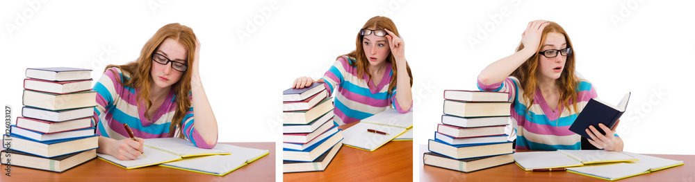 Young student with books isolated on white Young student with books isolated on white
