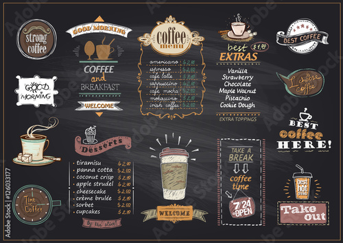 Tablice kawowe i deserowe projekty list menu ustawione dla kawiarni lub restauracji