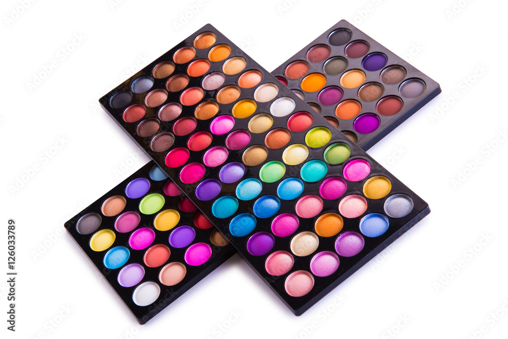 Set of colourful shadow for make-up isolated on white Set of colourful shadow for make-up isolated on white