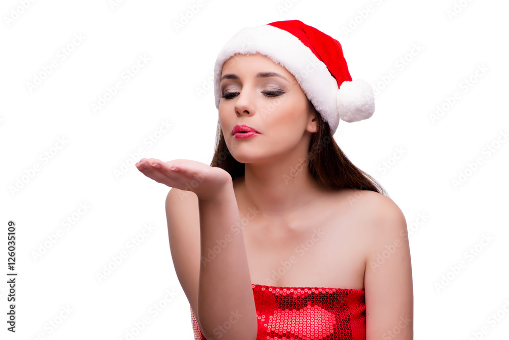 Young santa girl in christmas concept isolated on white Young santa girl in christmas concept isolated on white