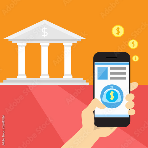Hand Hold Cell Smart Phone Application Online Banking Payment Banner Flat Vector Illustration