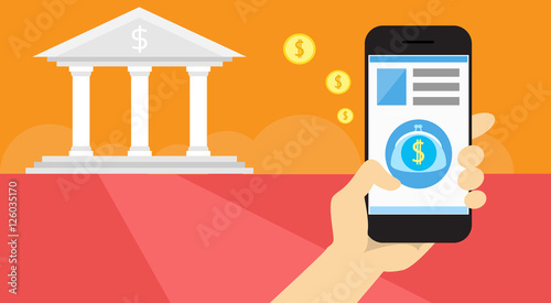 Hand Hold Cell Smart Phone Application Online Banking Payment Banner Flat Vector Illustration