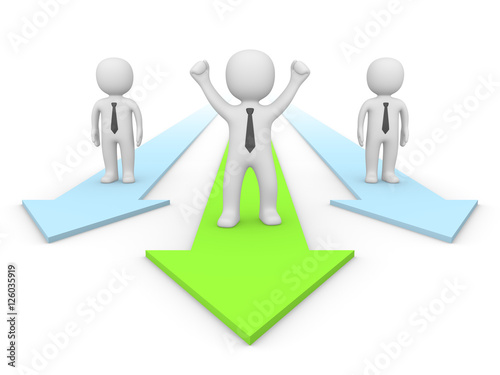 3d men standing on arrows. 3d render.
