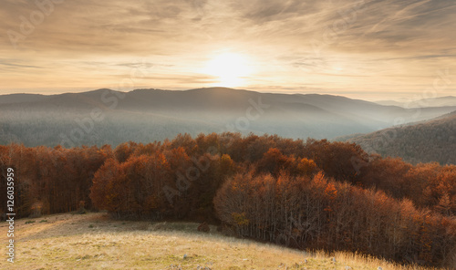 Sunset over the Irati forest in Autumn photo