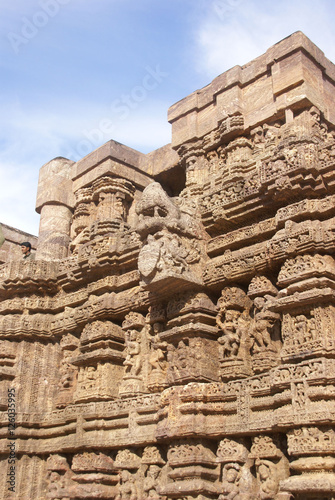 Devadasis, temple dancers, carvings on weathered red sandstone, Natamanira, Hall of Dance,Konarak Temple, Orissa,India, Asia