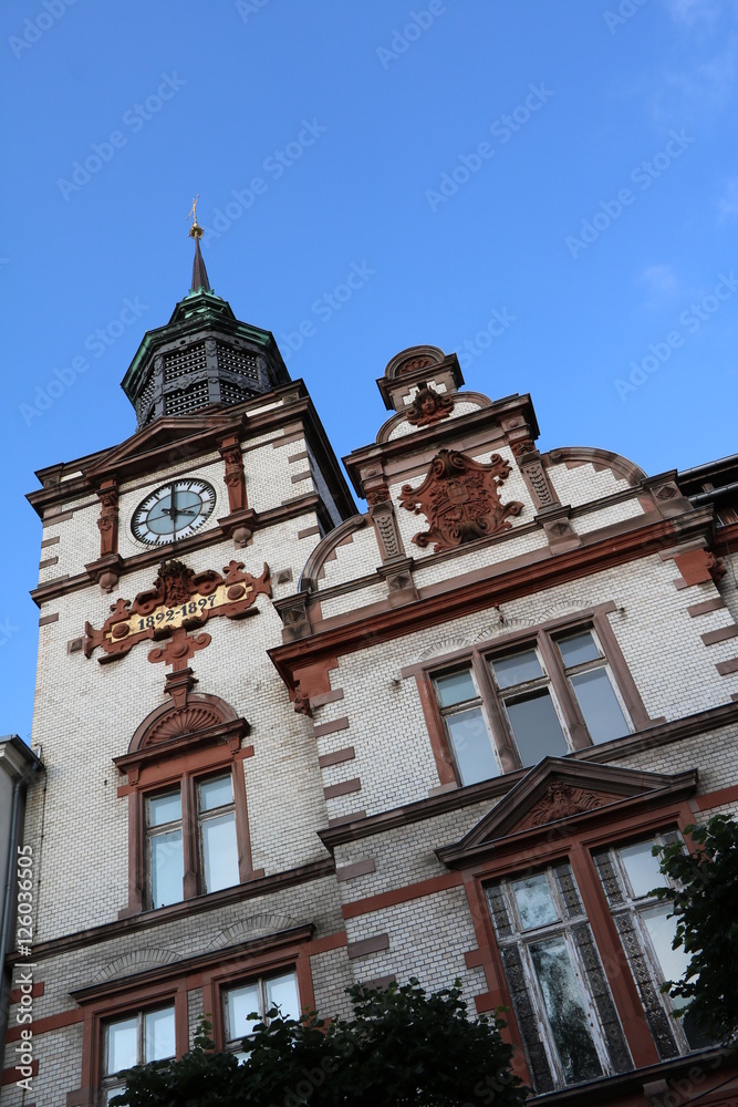 Upwards view to old historic building in Schwerin, Germany