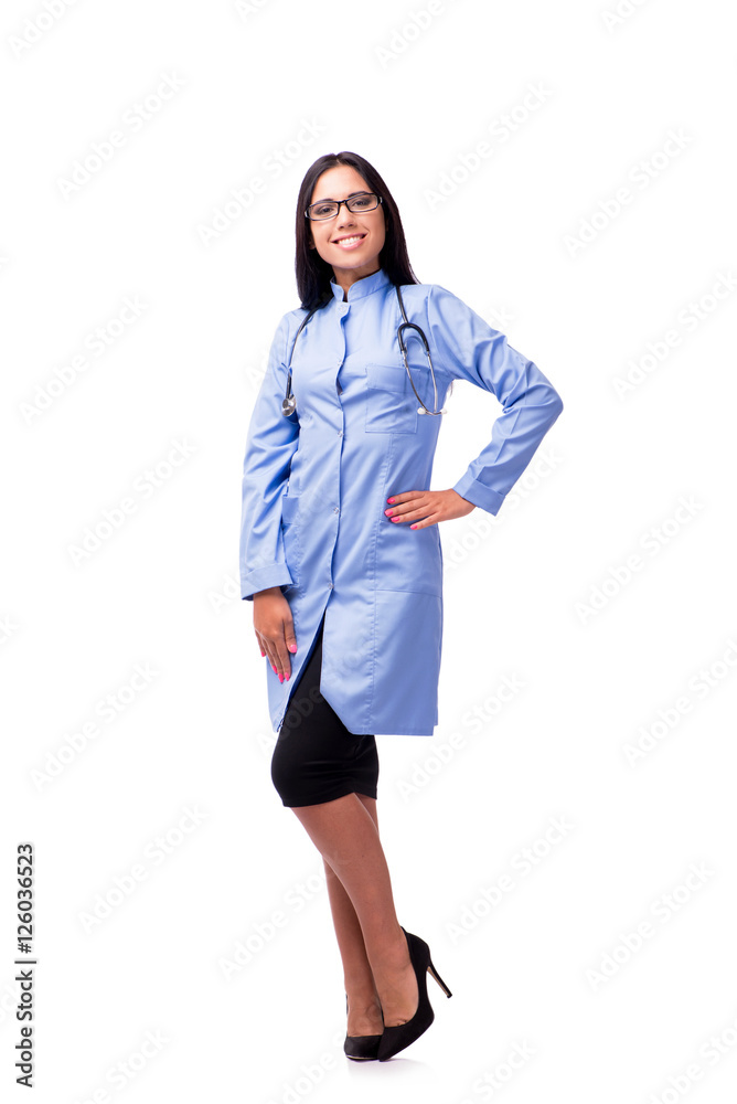 Young female doctor in medical concept isolated on white Young female doctor in medical concept isolated on white