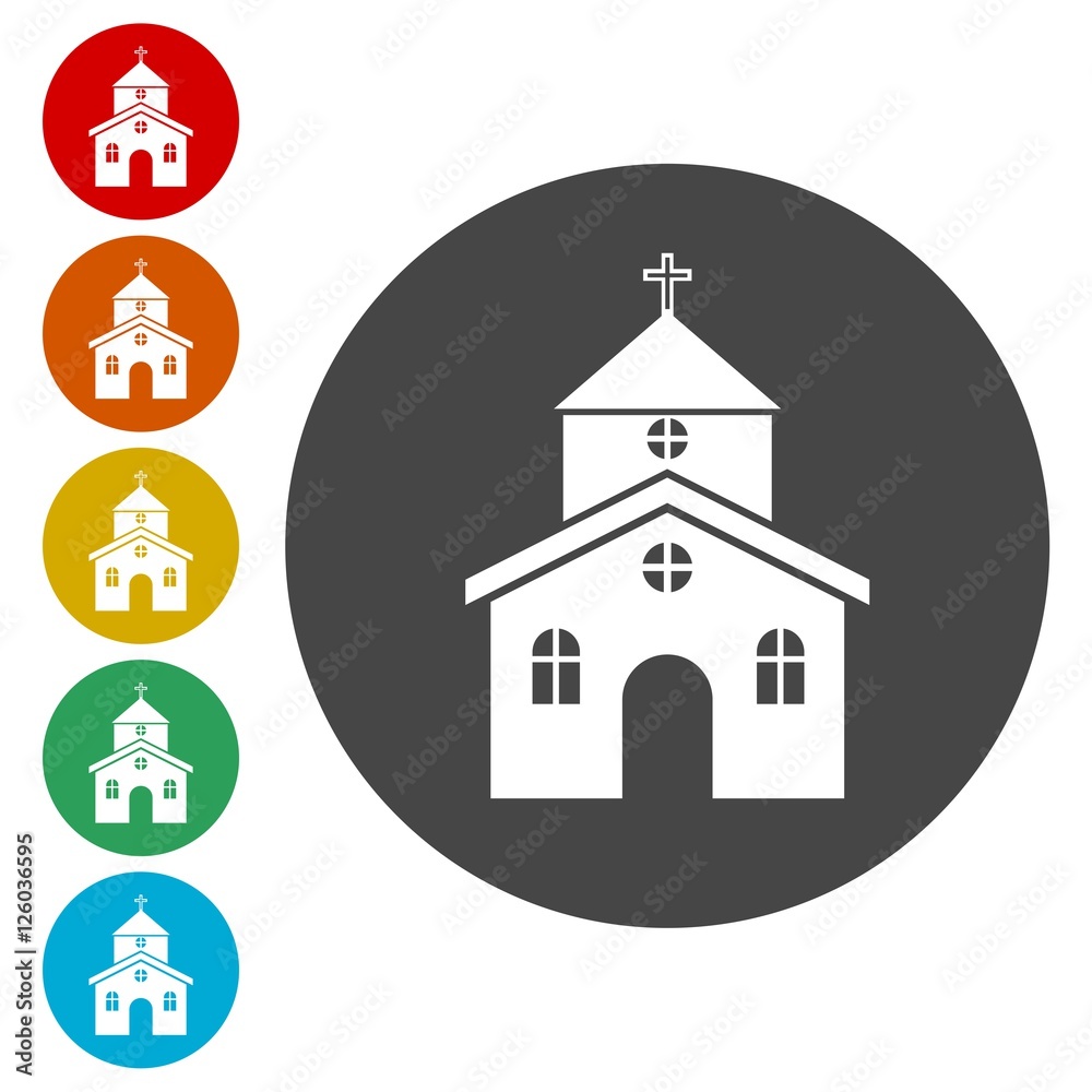 Church building icons set 