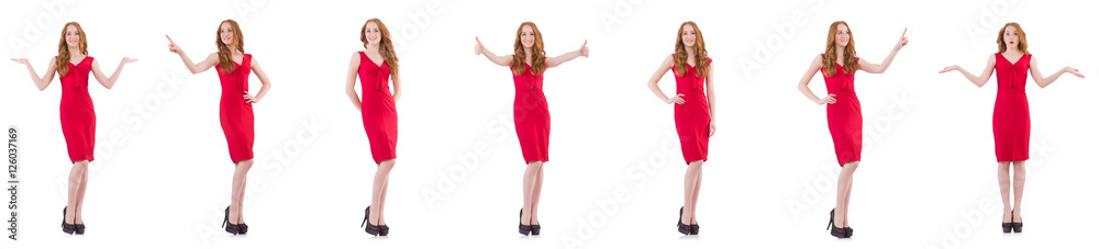 Pretty young girl in red dress isolated on white Pretty young girl in red dress isolated on white