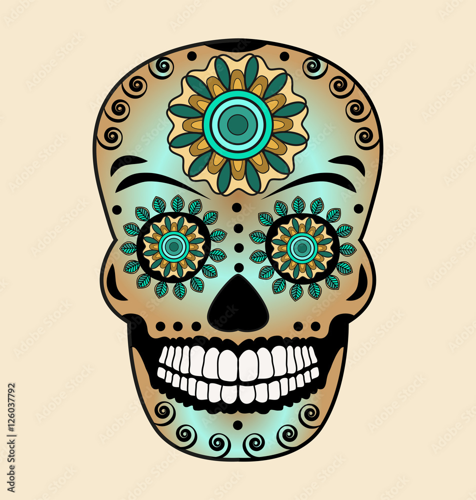 Vector illustration of a colored mexican skull,teschio messicano colorato  vettoriale Stock Vector | Adobe Stock