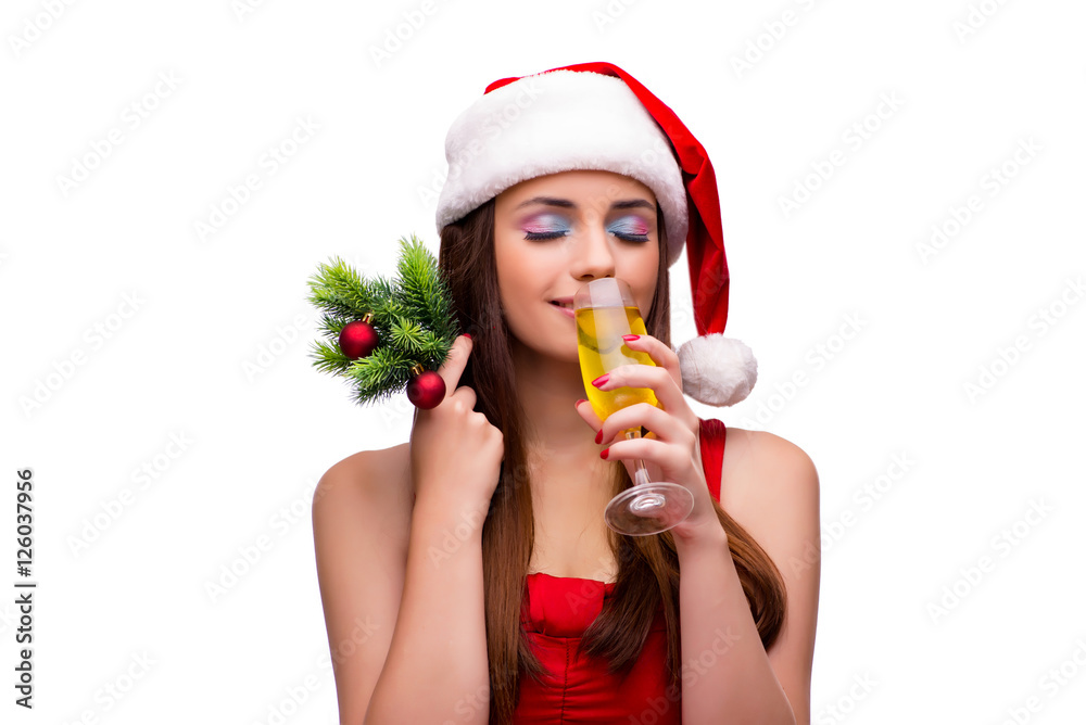 Cute girl in christmas concept isolated on white Cute girl in christmas concept isolated on white
