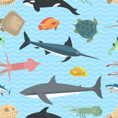 Fototapete Meerestiere-Kindermuster Verspielte Meerestiere Musterdesign in Pastell  © partyvector