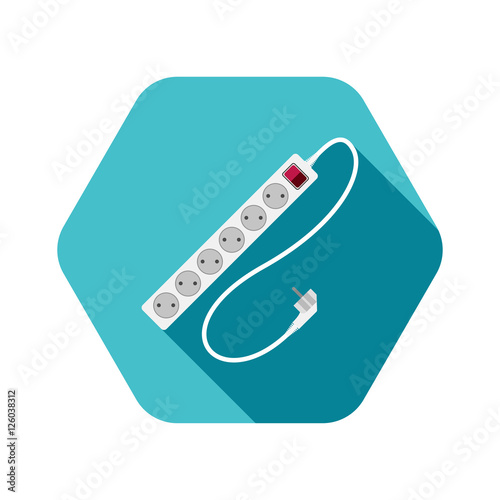 Vector icon of electric extension cord on the turquoise hexagon background.