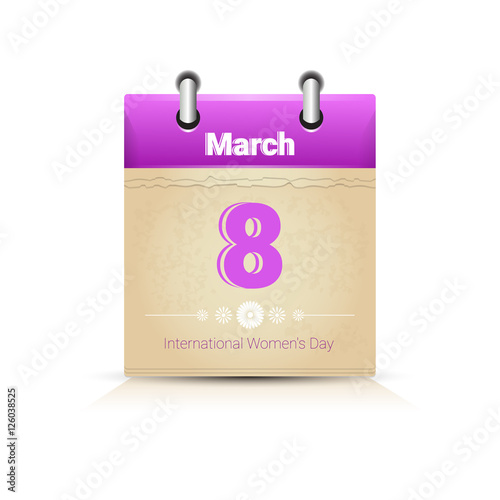 Calendar Data Page Woman Day 8 March Flat Vector Illustration