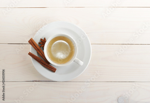 coffee Cup and saucer, cinnamon and star anise