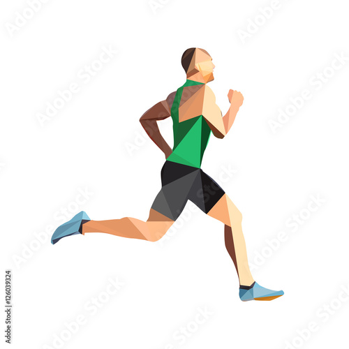 Running man, geometrical vector silhouette. Abstract polygonal r