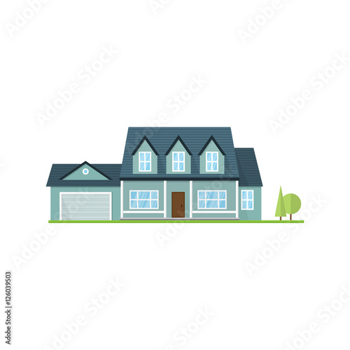 Vector flat icon suburban american house.