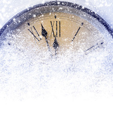 Countdown to midnight. Retro style clock counting last moments before Christmas or New Year.