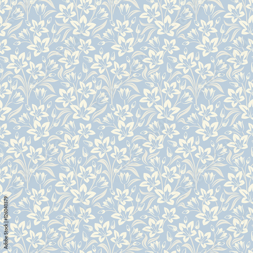 Vector seamless floral white and blue pattern. © naddya