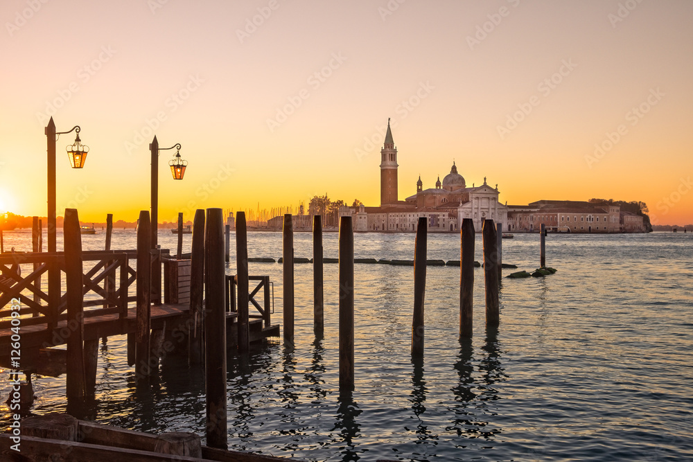 Scenic sunrise view of San Giorgio Maggiore in Venice