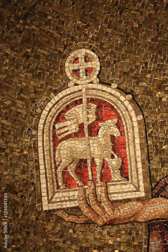 Agnus Dei. Detail. John the Baptist mosaic. Dormition abbey. Jérusalem. Israël.