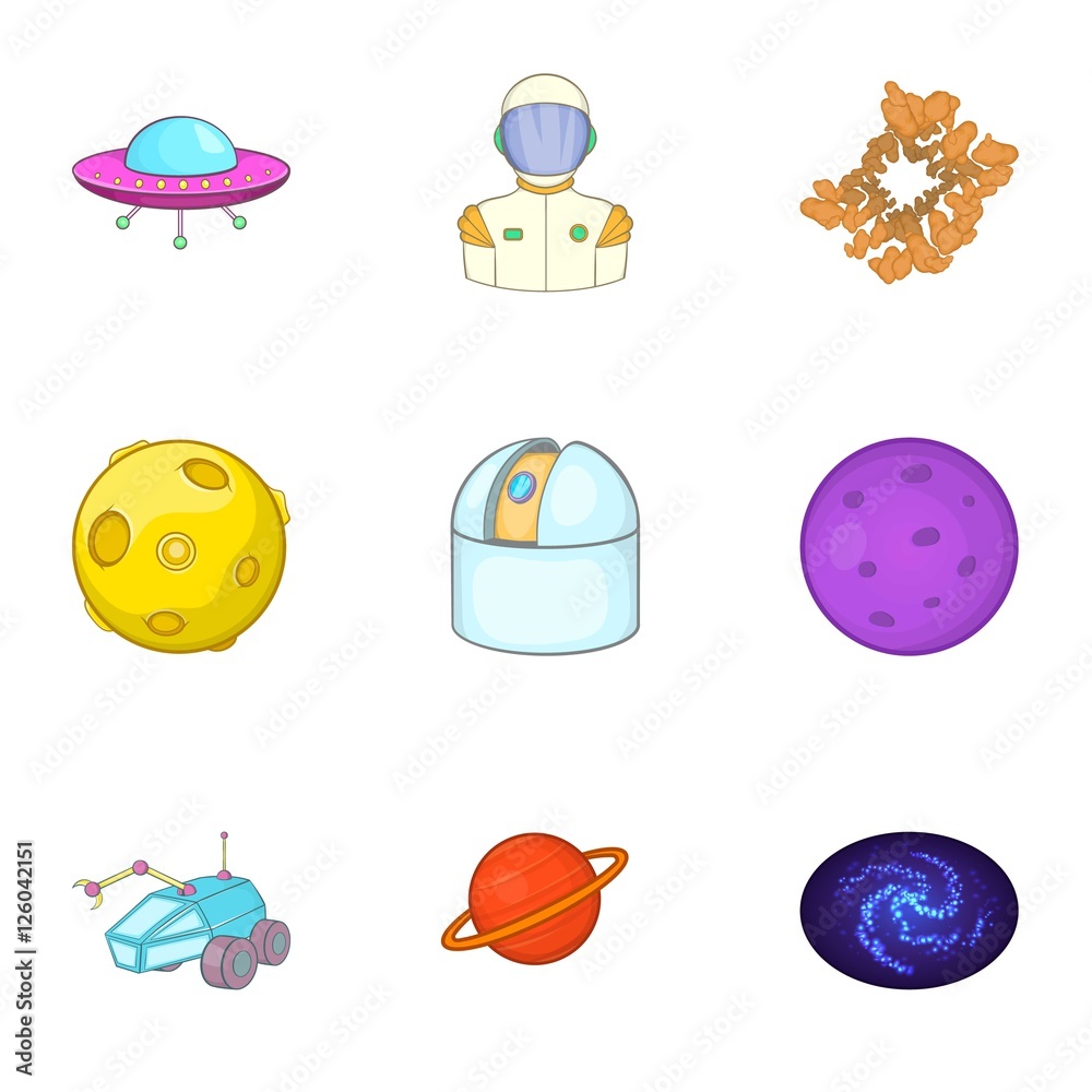 Space icons set. Cartoon illustration of 9 space vector icons for web Space icons set. Cartoon illustration of 9 space vector icons for web