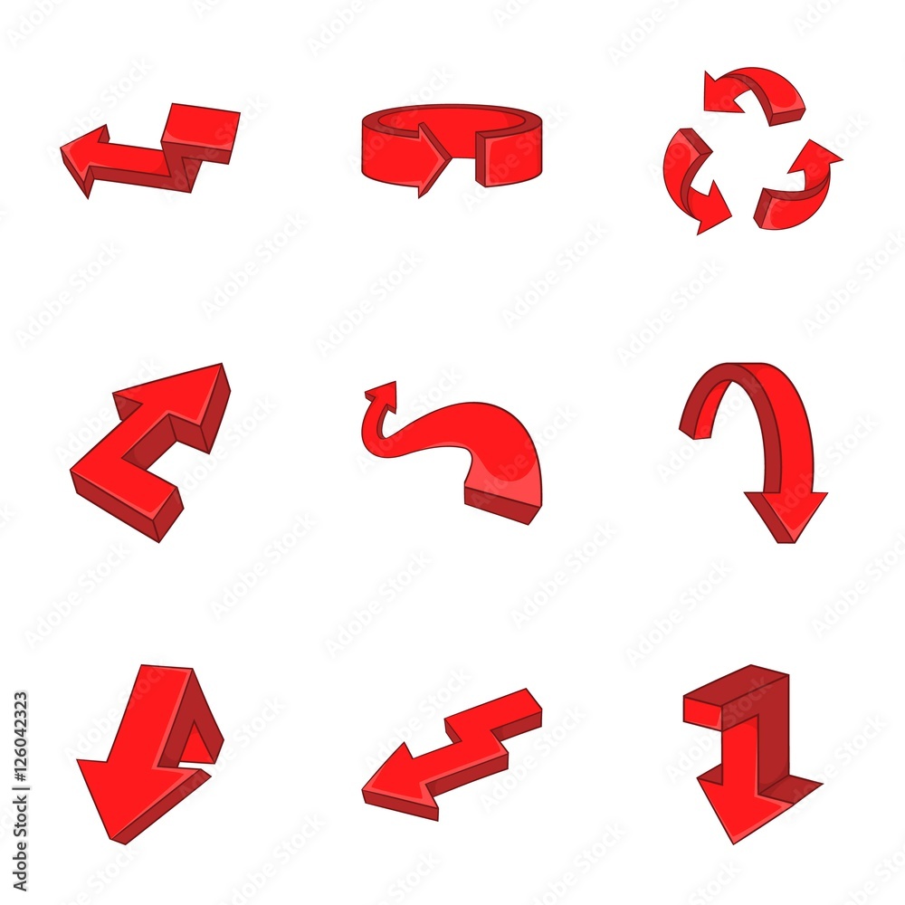 Arrow icons set. Cartoon illustration of 9 arrow vector icons for web Arrow icons set. Cartoon illustration of 9 arrow vector icons for web