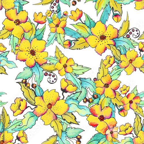 Hibiscus floral seamless pattern