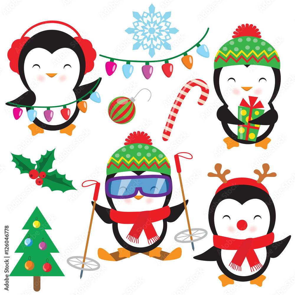 Obraz premium Cute little penguin vector cartoon illustration