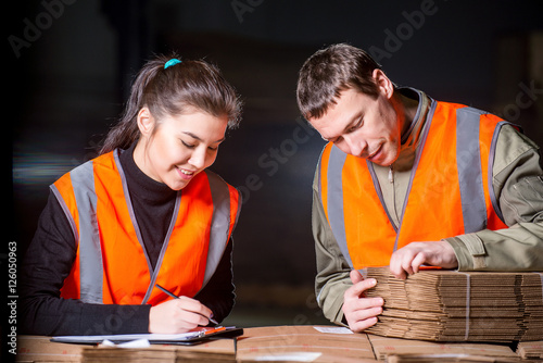 Paper mill factory workers photo