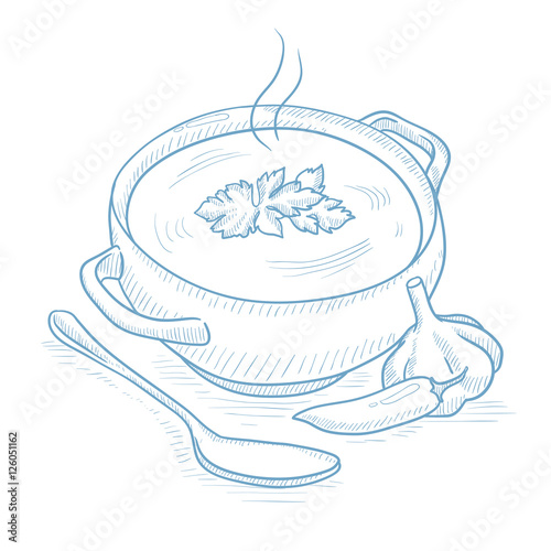 Pot of hot soup.