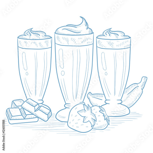 Banana, strawberry and chocolate smoothies.