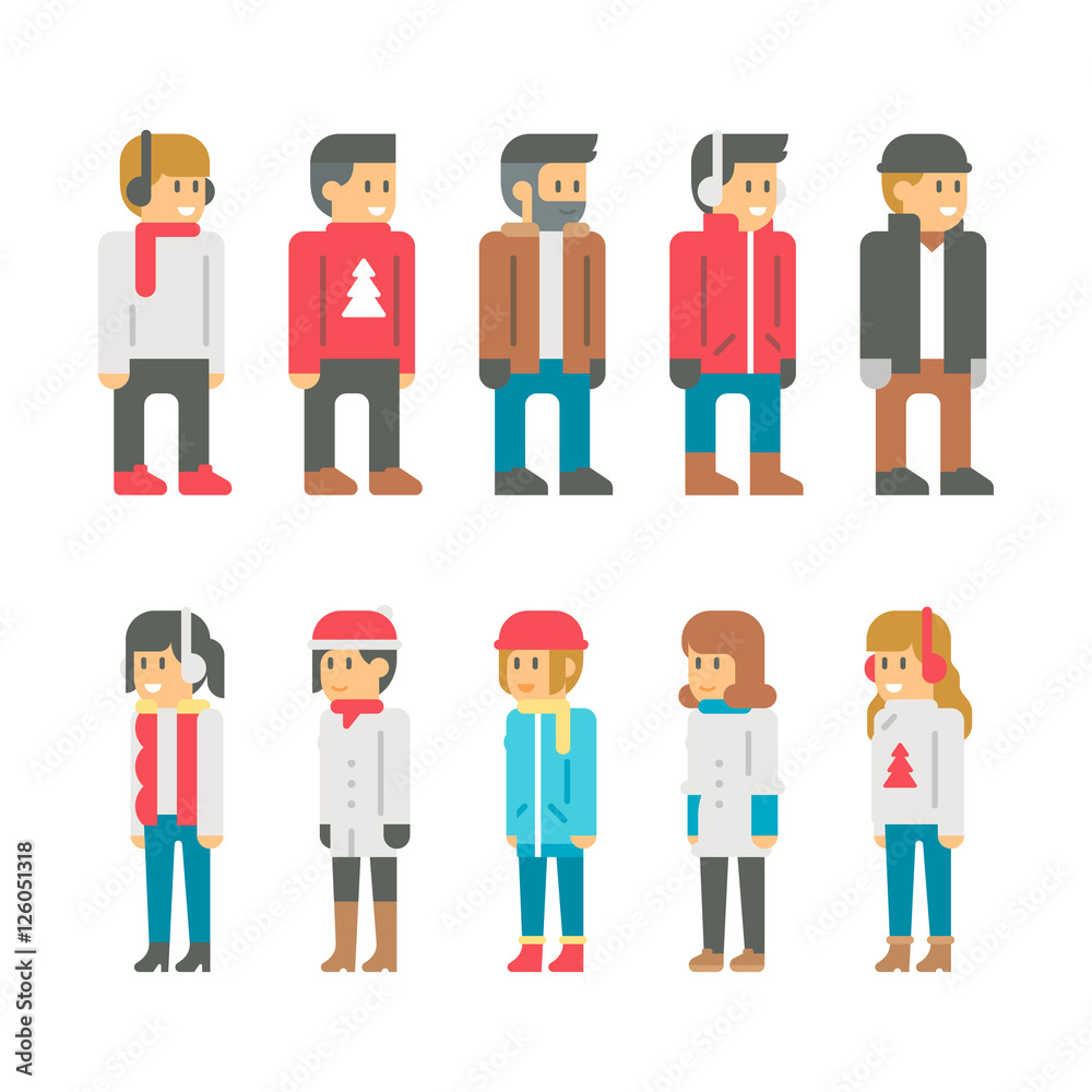 Flat design winter people