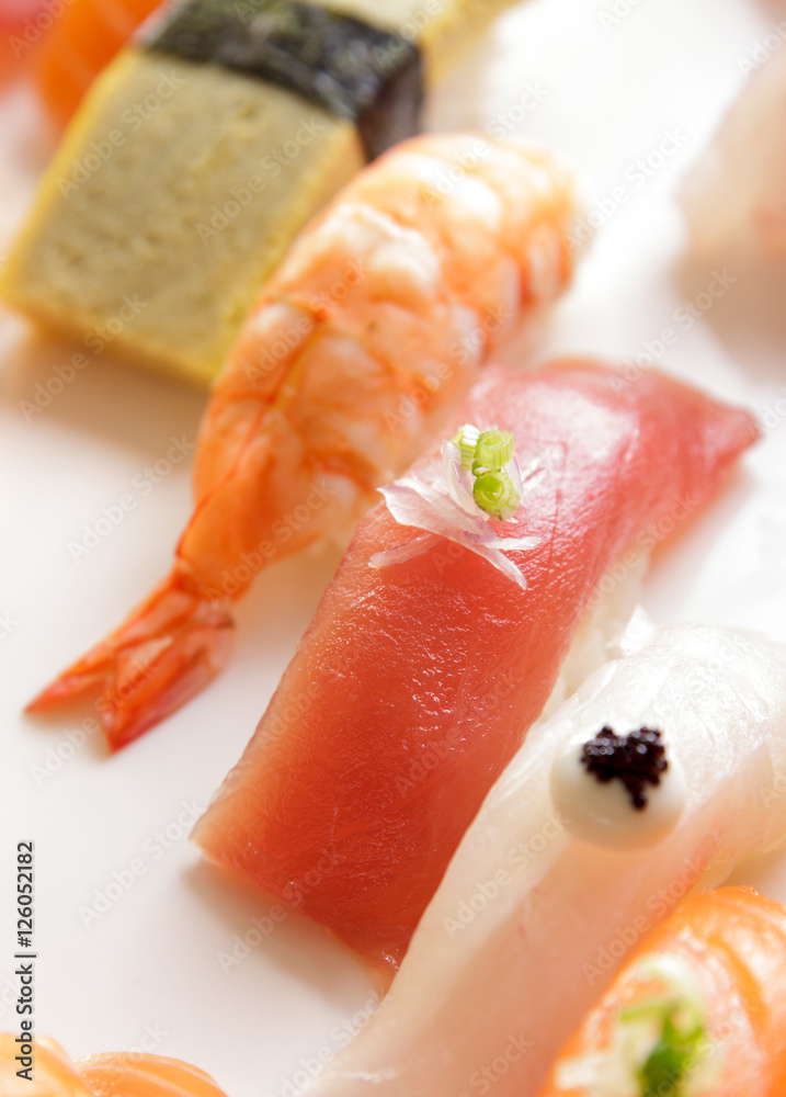 prawn nigiri sushi and tuna nigiri sushi on nigiri sushi platter prawn nigiri sushi and tuna nigiri sushi on nigiri sushi platter