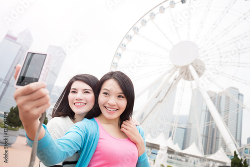 Photography two woman selfie in hongkong