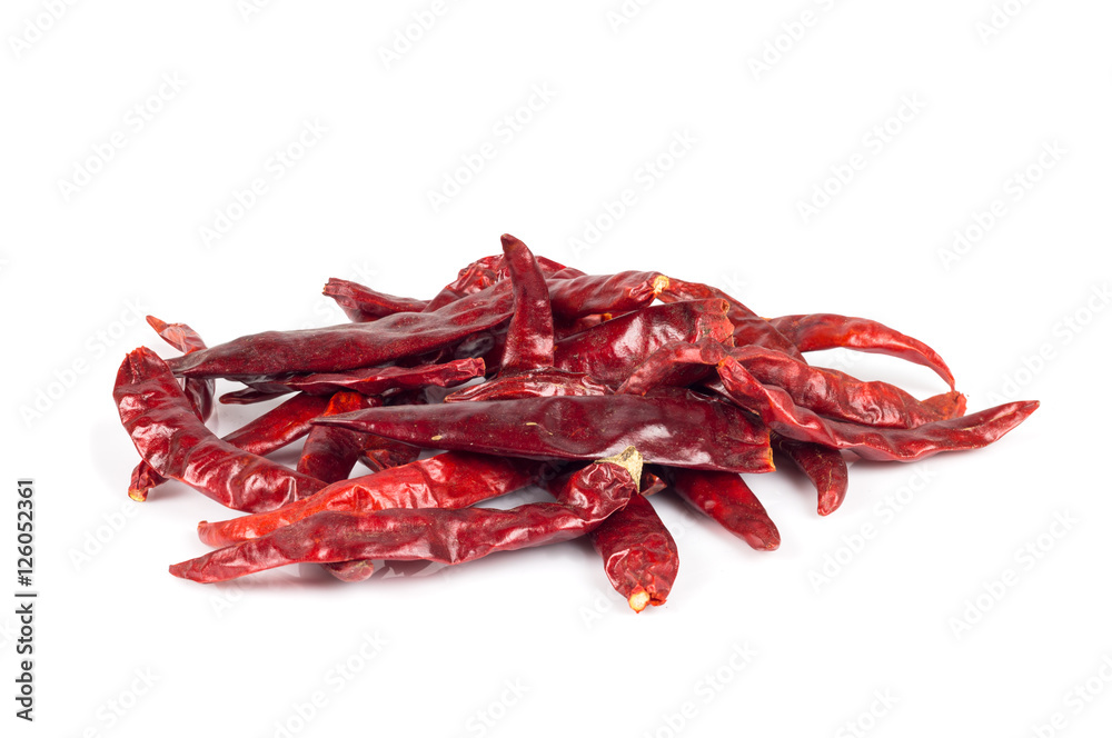 Dried red chili pepper on white background