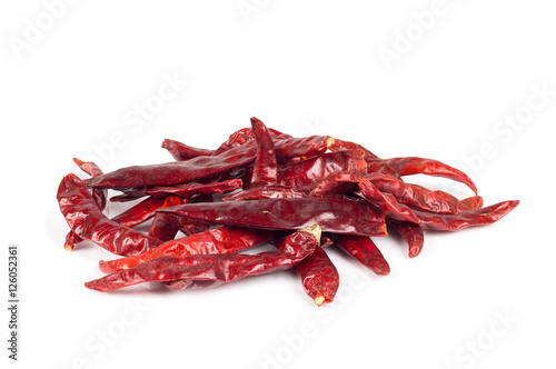 Dried red chili pepper on white background
