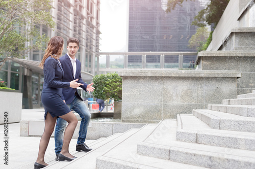 Canvas Print businesspeople walking down the stair
