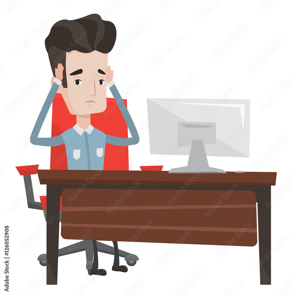 Stressful employee sitting at workplace. Stressful employee sitting at workplace.