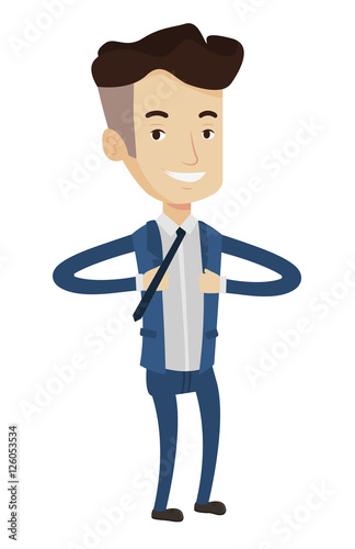 Business man opening his jacket like superhero.