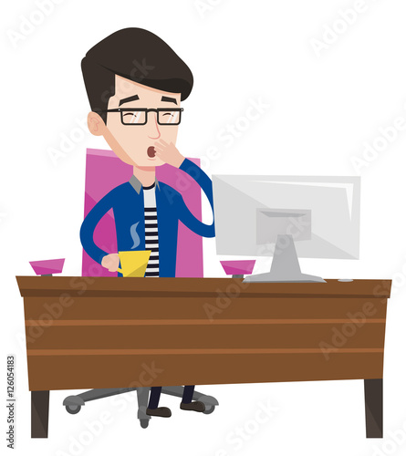 Tired employee working in office.