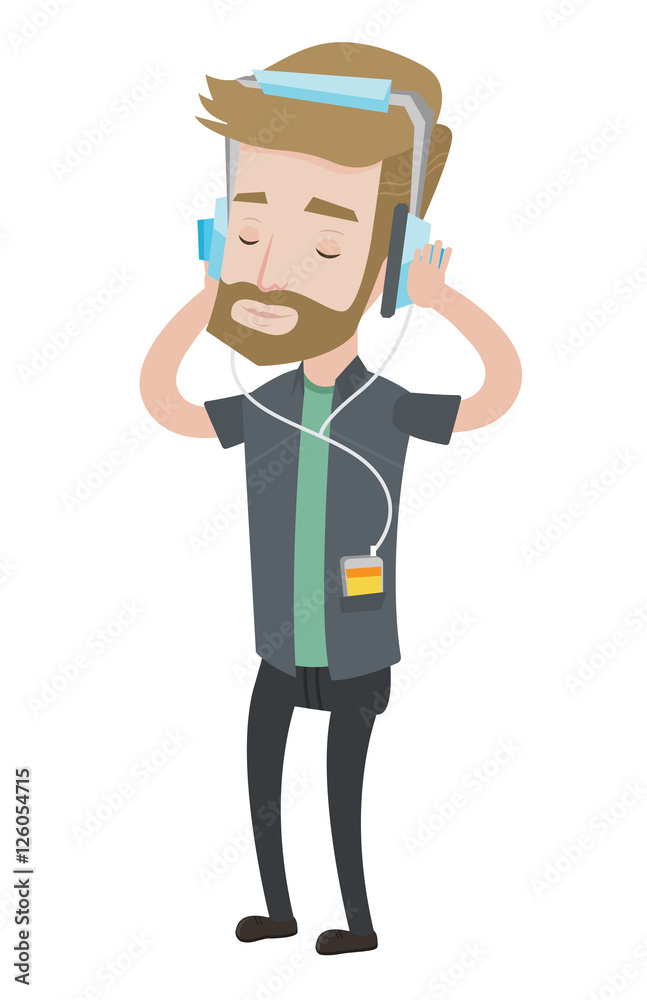 Young man in headphones listening to music.