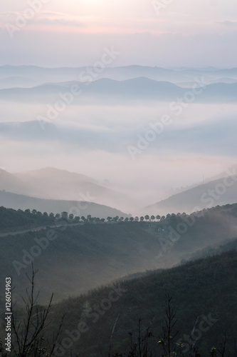 Misty hills in the morning