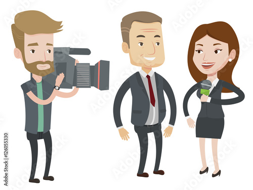 TV interview vector illustration.
