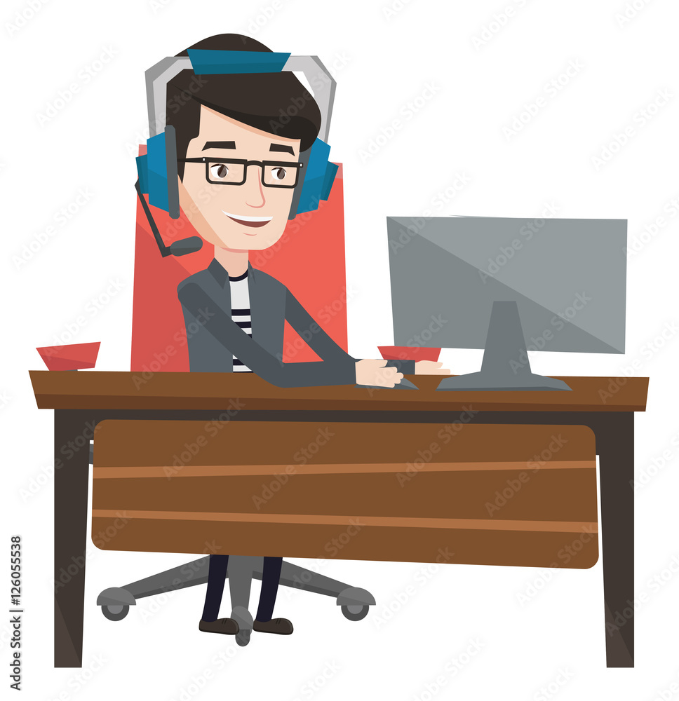 Man playing computer game vector illustration. Man playing computer game vector illustration.